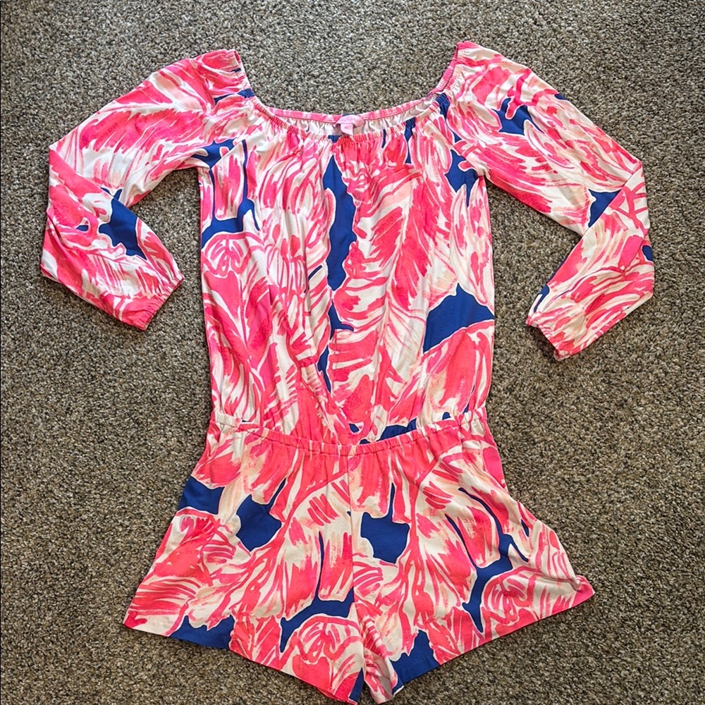 Lilly Pulitzer Pink and Blue Off-Shoulder Romper